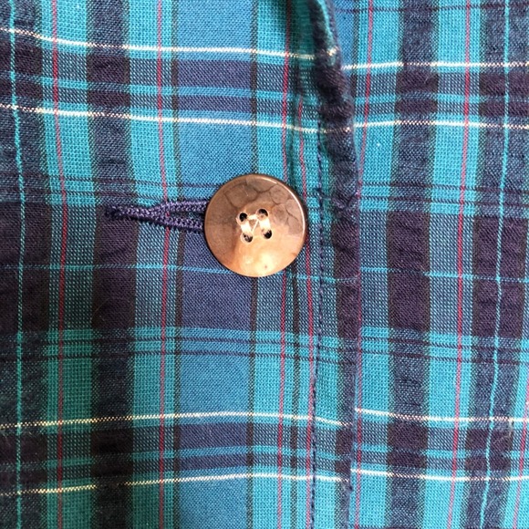 Vintage Eddie Bauer Plaid Blazer 100% Cotton Blue Green Career Preppy Jacket | M - Picture 13 of 16